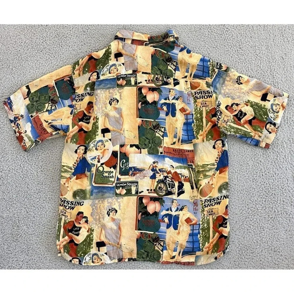 Citron Santa Monica Button Shirt 100% Silk 1950s Print Pin Up Girl - Picture 2 of 16